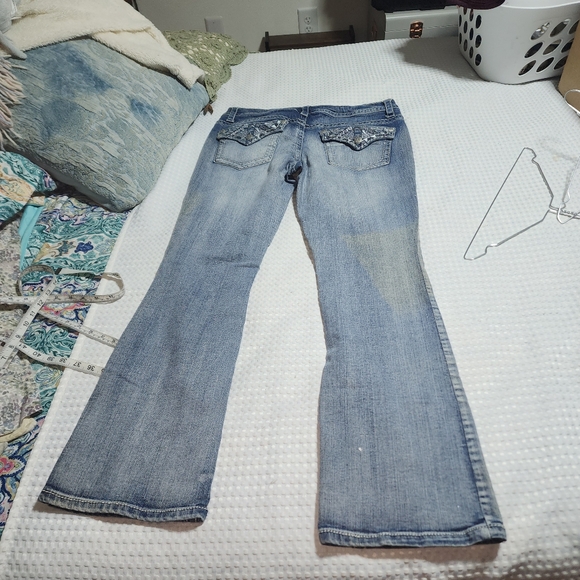 PAISLEY SKY EUC WOMENS SZ 14 EMBELLISHED FLARED DENIM BLUE JEANS - Picture 6 of 8